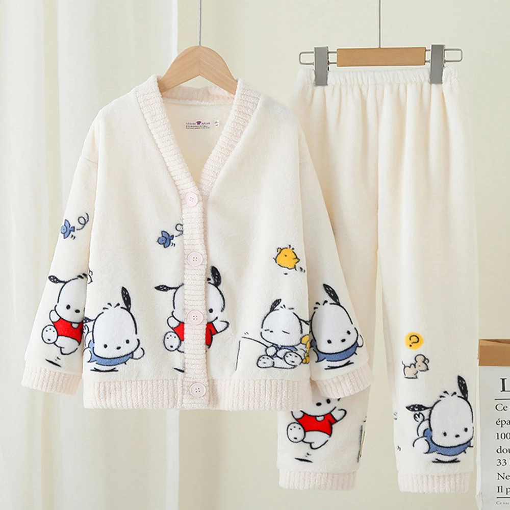 Cinnamoroll Anime Sanrioed Long Sleeve Pajamas Parent-Child Winter Kuromi Melody Kawaii Cute Coral Velvet Homewear Clothes Kids