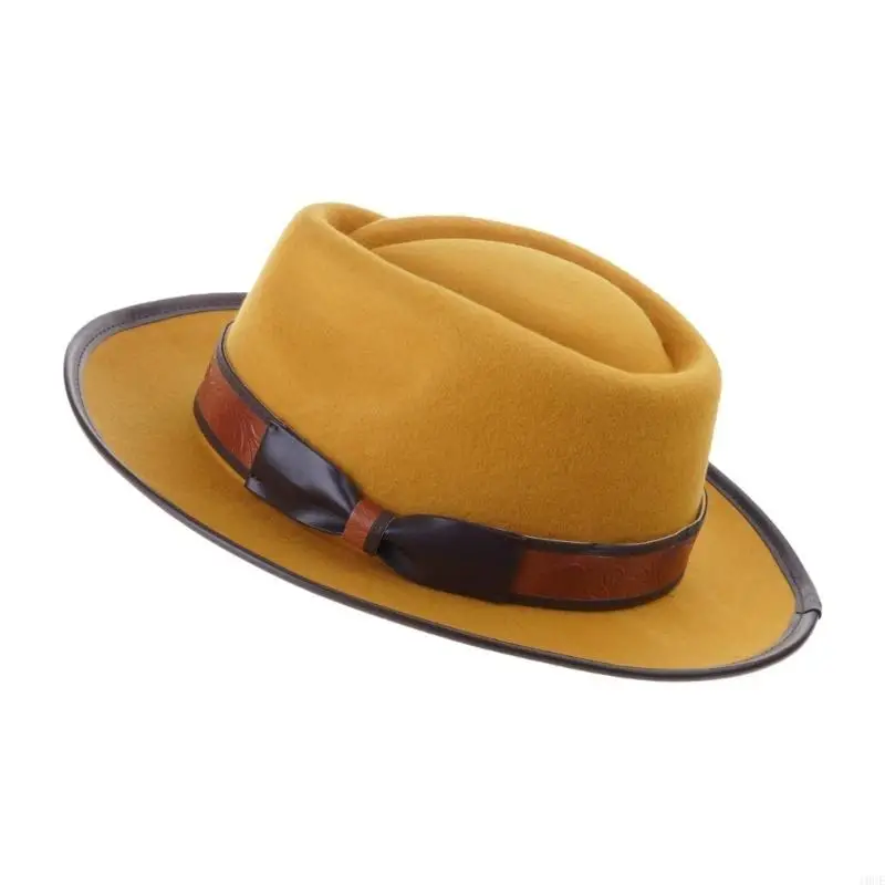 Vintage Fedora Boater Hat Top Hat Victorian Age Wool Short Brim Top Hat Old-fashioned Magician Hat for Ladies 