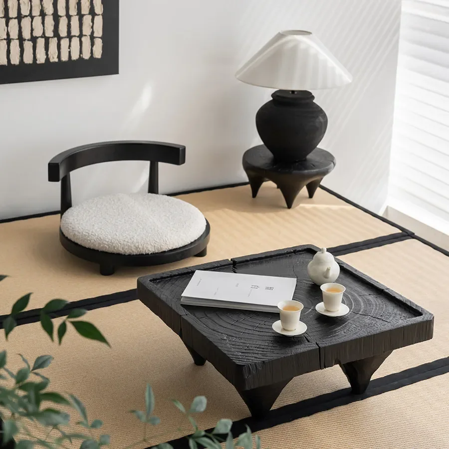 Runjia Home Solid wood tatami tea table Zen Japanese tea table Seat combination Modern simple bay window table
