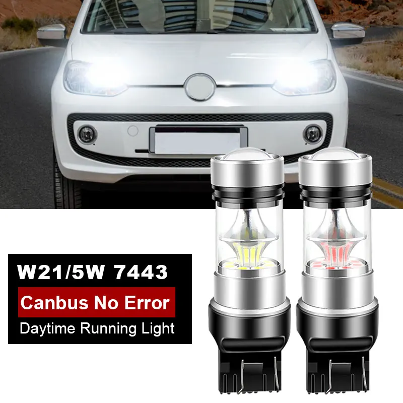 

2 шт. светодиодные дневные ходовые огни DRL, лампа Canbus W21/5W 7443 T20 для VW Up e-UP Caddy MK4 Touareg 7P Beetle Skoda Citigo Seat Mii
