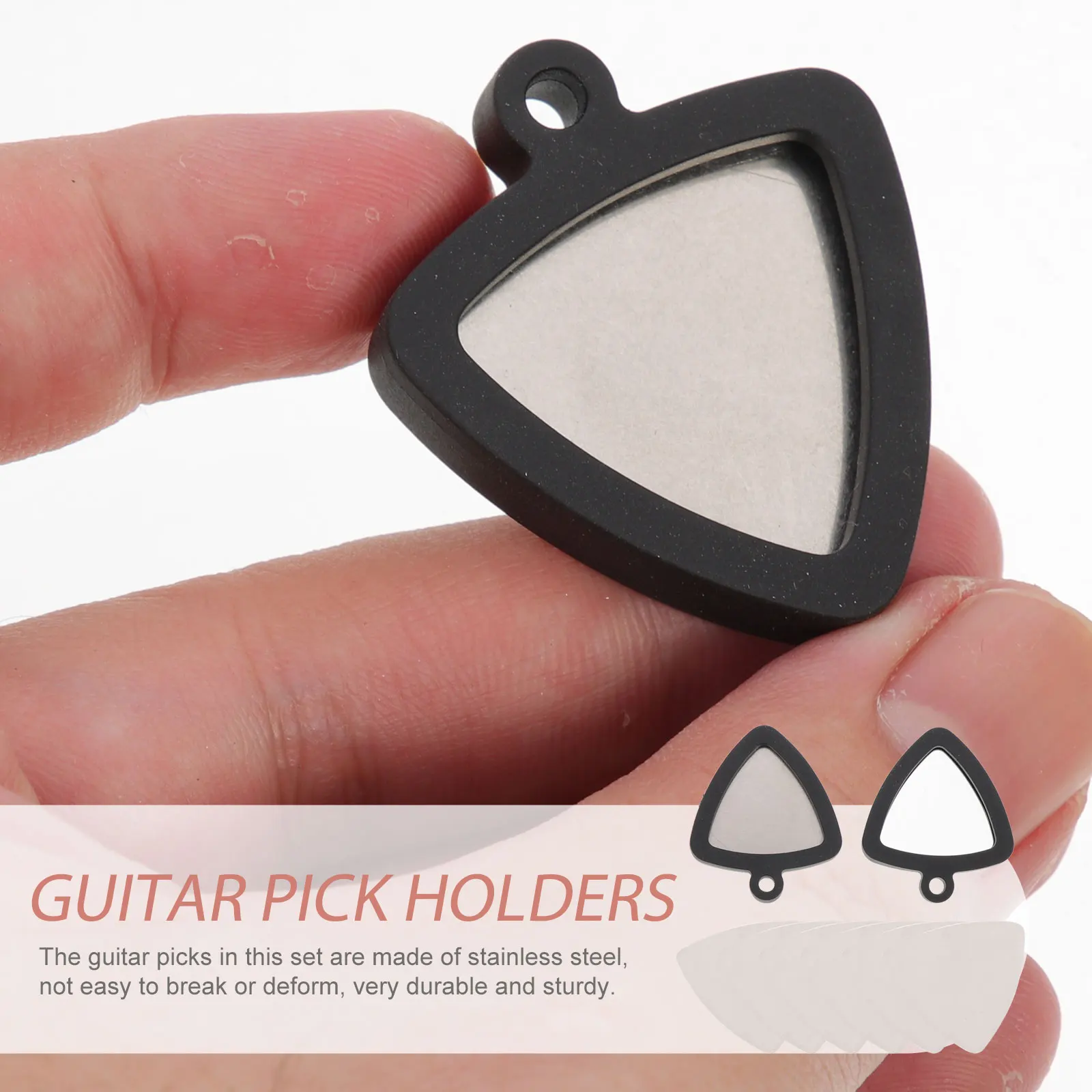 

1 Set Silicone Guitar Pick Holder Stainless Steel Picks Necklace Keychain Storage For Triangle Bass Ukulele Accessories Parts