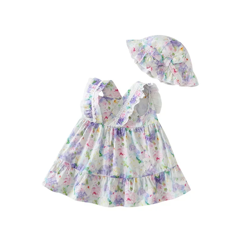 

2024 Korean Boutique Design Baby Girl One Piece Dress Infants Floral Dresses Junior Toddler Printed Clothes Matching Summer