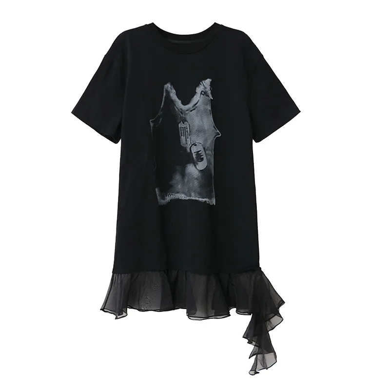 Tannt femmes robe asymétrie maille Patchwork impression t-shirt robes irrégulière mode décontracté été perdre t-shirt robes 2025 nouveau