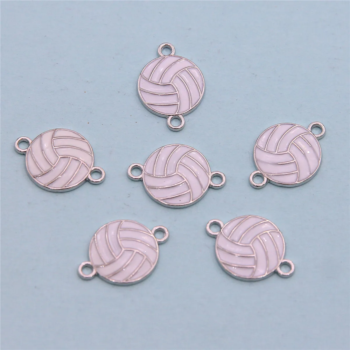 6pcs Enamel Volleyball Double hanging Charms Sports Pendant Fit DIY Handmade Connect  Jewelry Making Finding Supplies Accessorie