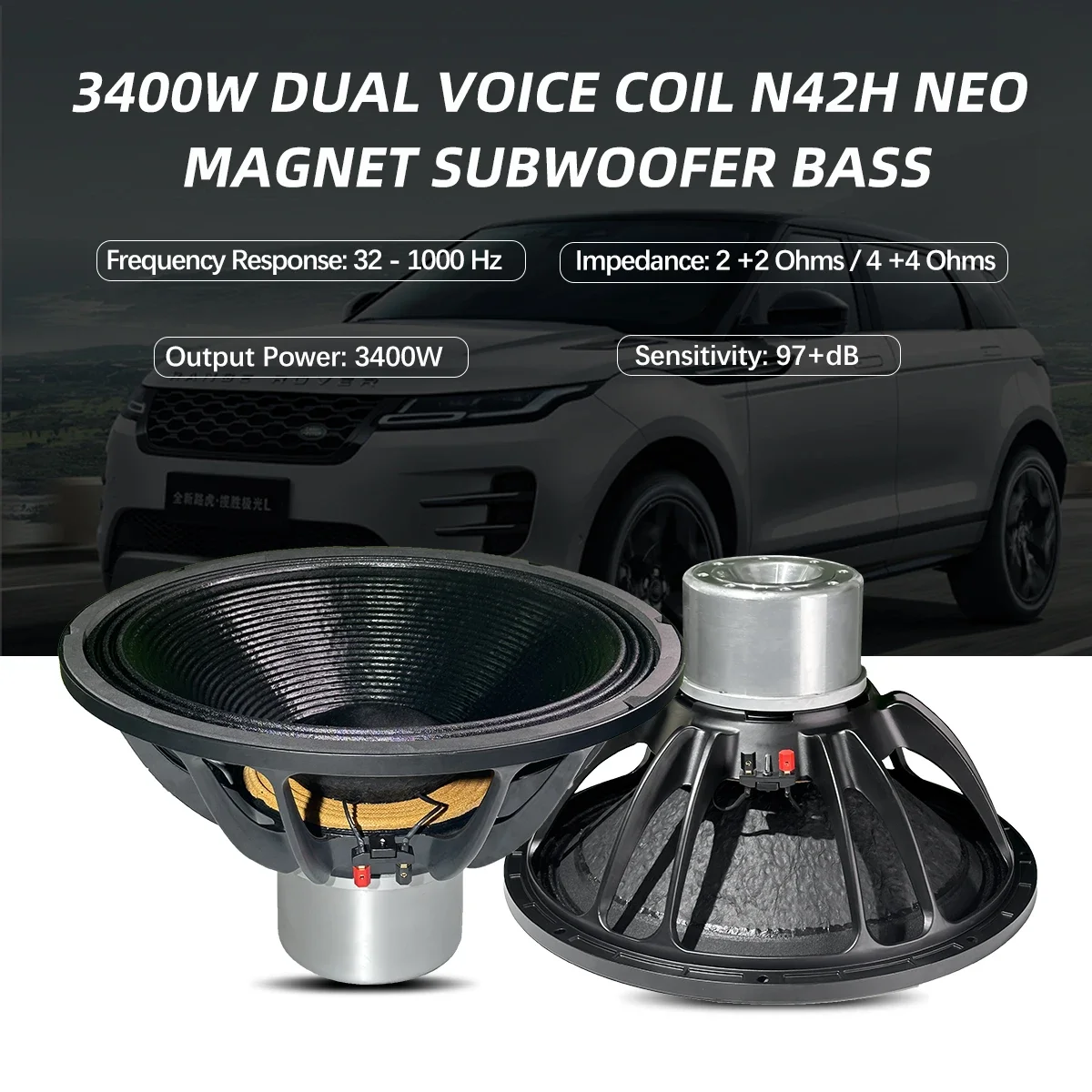 Powerful 18 Inch Car Subwoofer Speaker Waterproof Car Subwoofer 3400W Max Power Super Bass Car Woofer Speaker