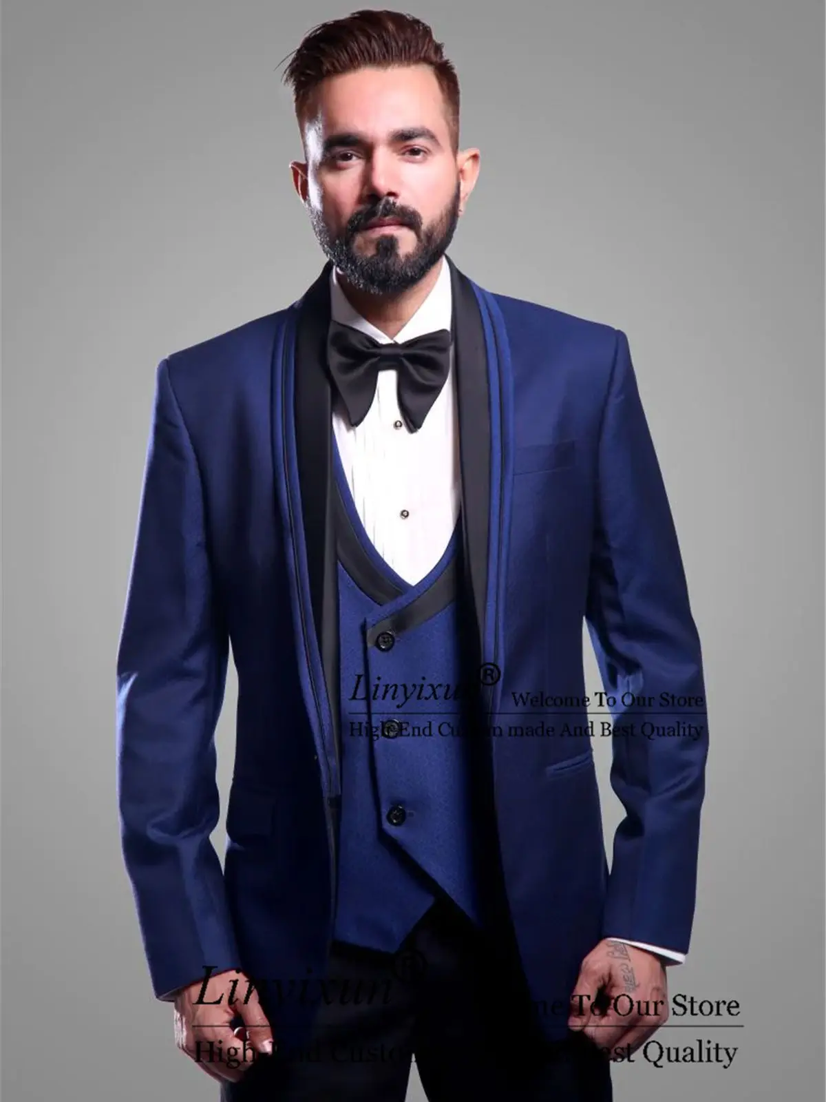 

Elegant Wedding Suits For Men Shawl Lapel Slim Groom Tuxedos 3 Pieces Sets Male Prom Gentleman Blazer Groomsmen Costume Homme