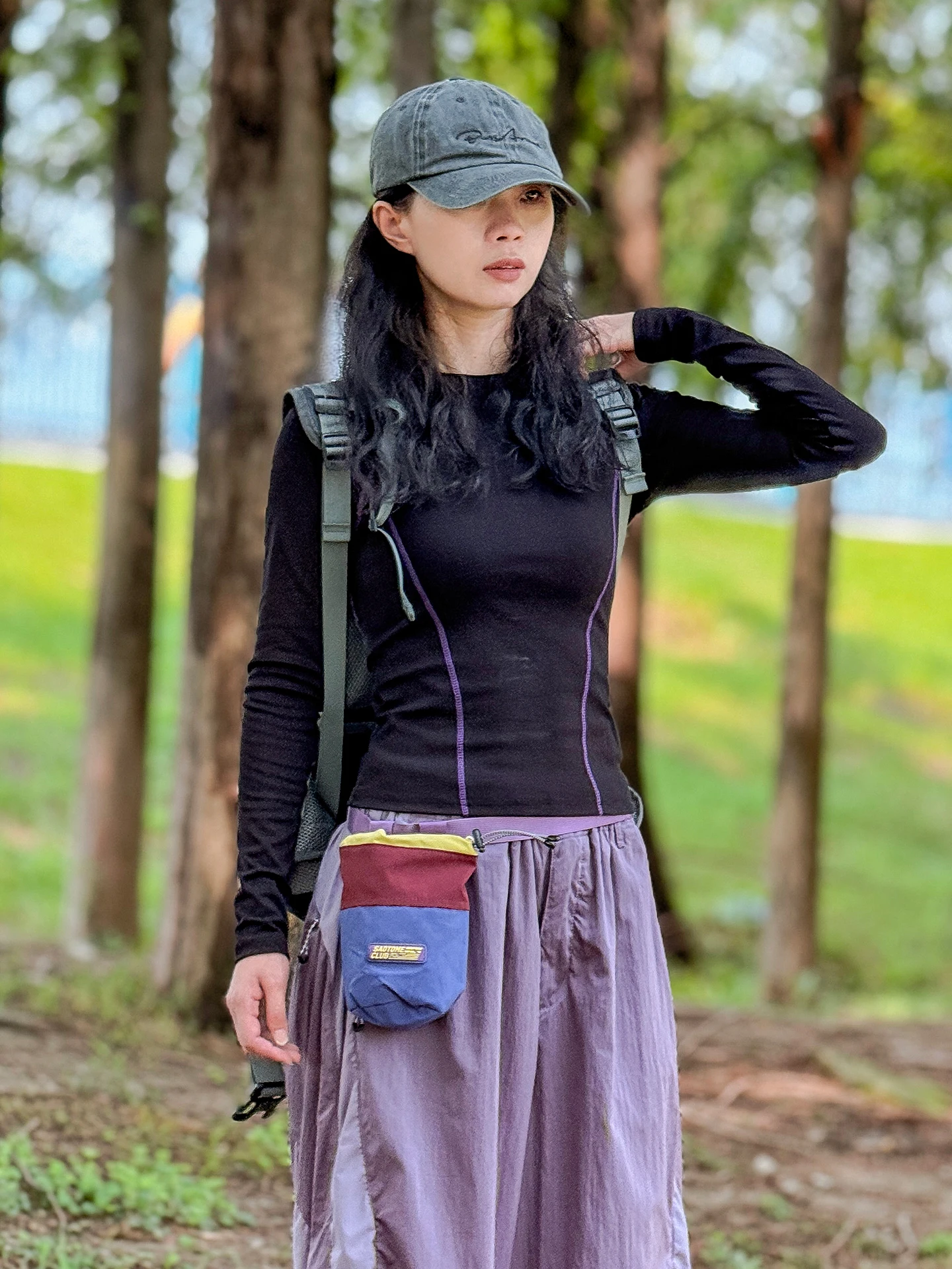 

Женская спортивная базовая футболка Outdoor Hsu Line Long Sve round Ne T-irt, весна-осень 2026, приталенная, быстросохнущая, для активного отдыха, модная