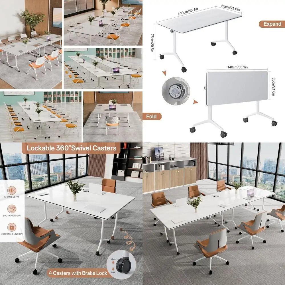 

Прочные большие конференц-столы на 2-20 человек с колесиками, идеально подходят для совещаний и семинаров (комплект из 4 штук, 55,1 дюйма)