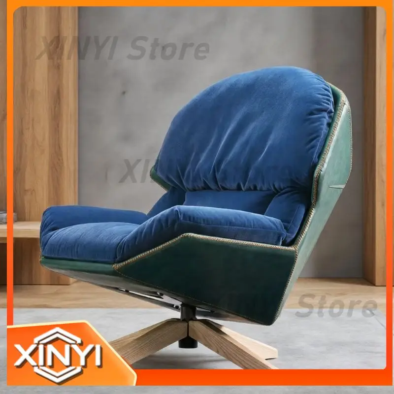 Rotating Single Velvet Accent Chair for Luxury Retro Blue Green Two Tone Lounge Chair for Living Room Bedroom Lazy Sofa