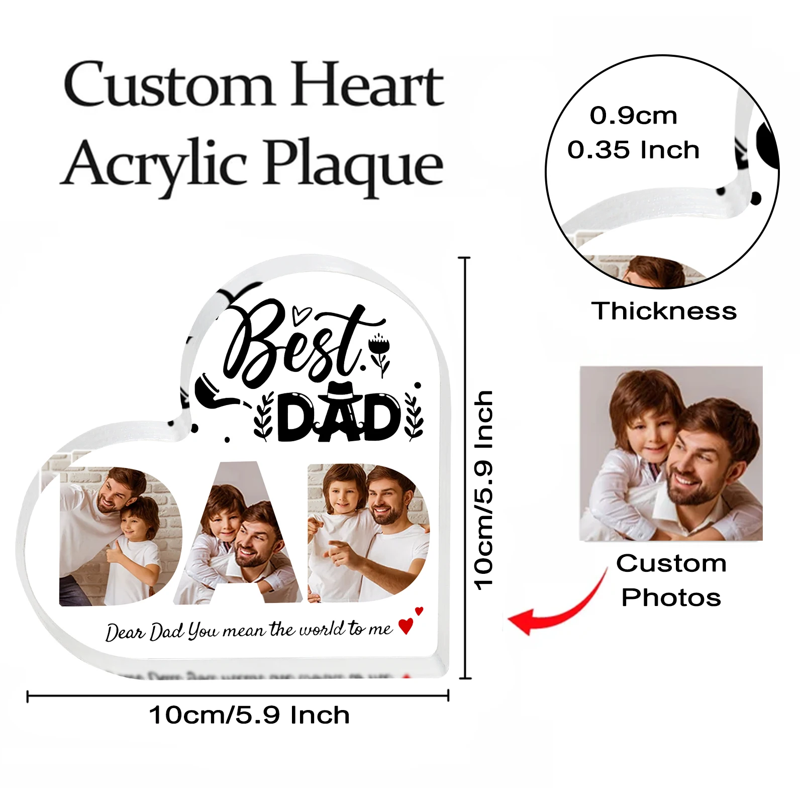 어린이와 아빠를 위한 맞춤형 하트 모양 아크릴 기념품 - 개인 사진과 따뜻한 메시지를 소중한 기념품으로 만들어보세요