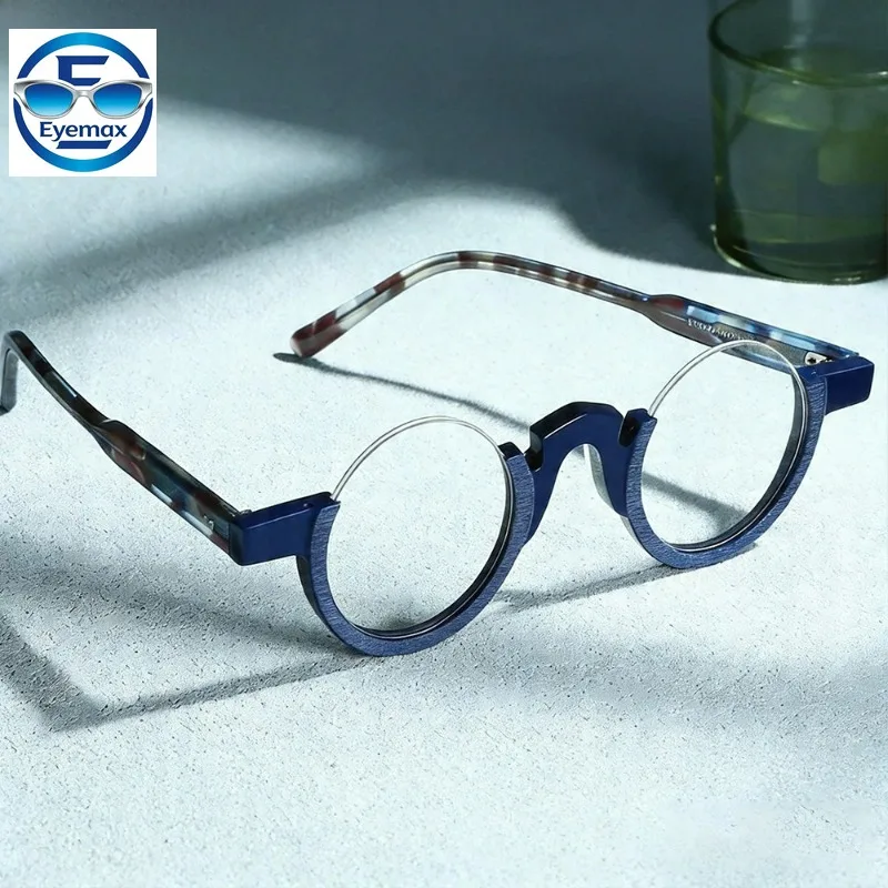 Ultra Light Colorful Rainbow Acetate Semi Rim Round Eyeglasses Frame Japanese Optical Prescription Myopia Glasses Women Men