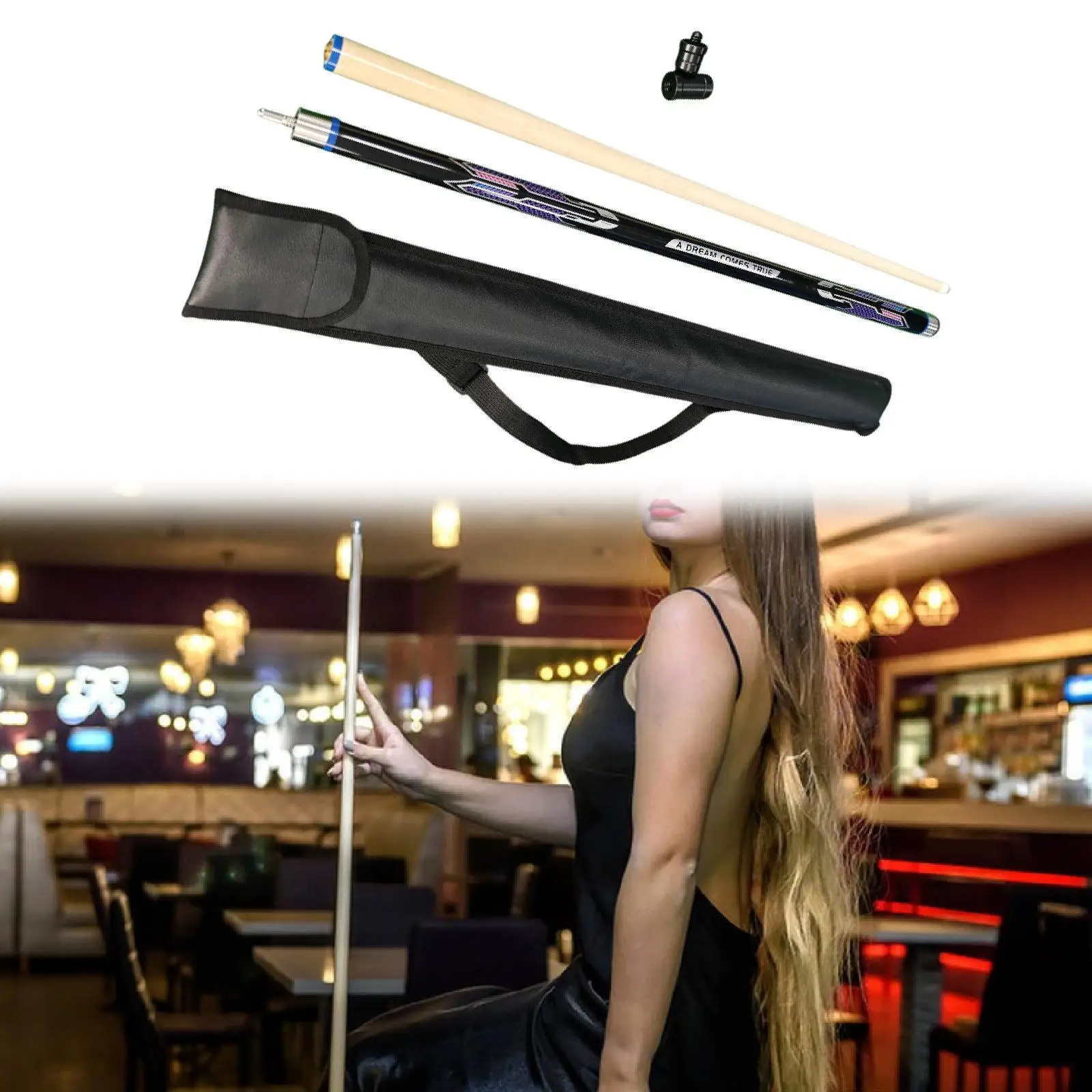 

Pool Cue Stick with Storage Carrying Bag with Joint Protectors Full Size 58"