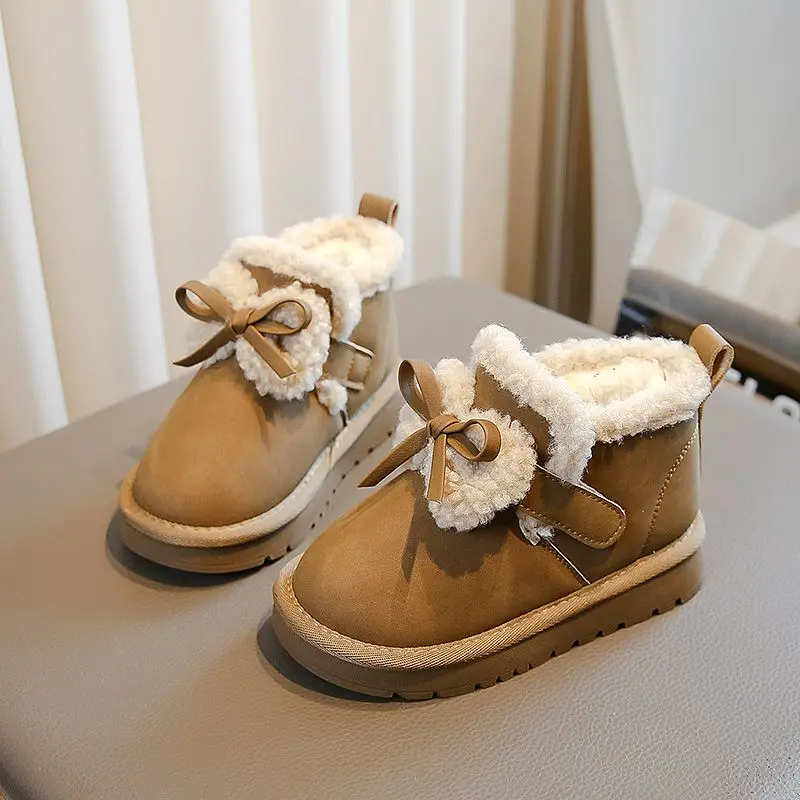 

2026, новые зимние нескользящие теплые зимние ботинки для девочек, детская зимняя обувь на флисовой подкладке с коротким валом, детские утепленные хлопковые ботинки