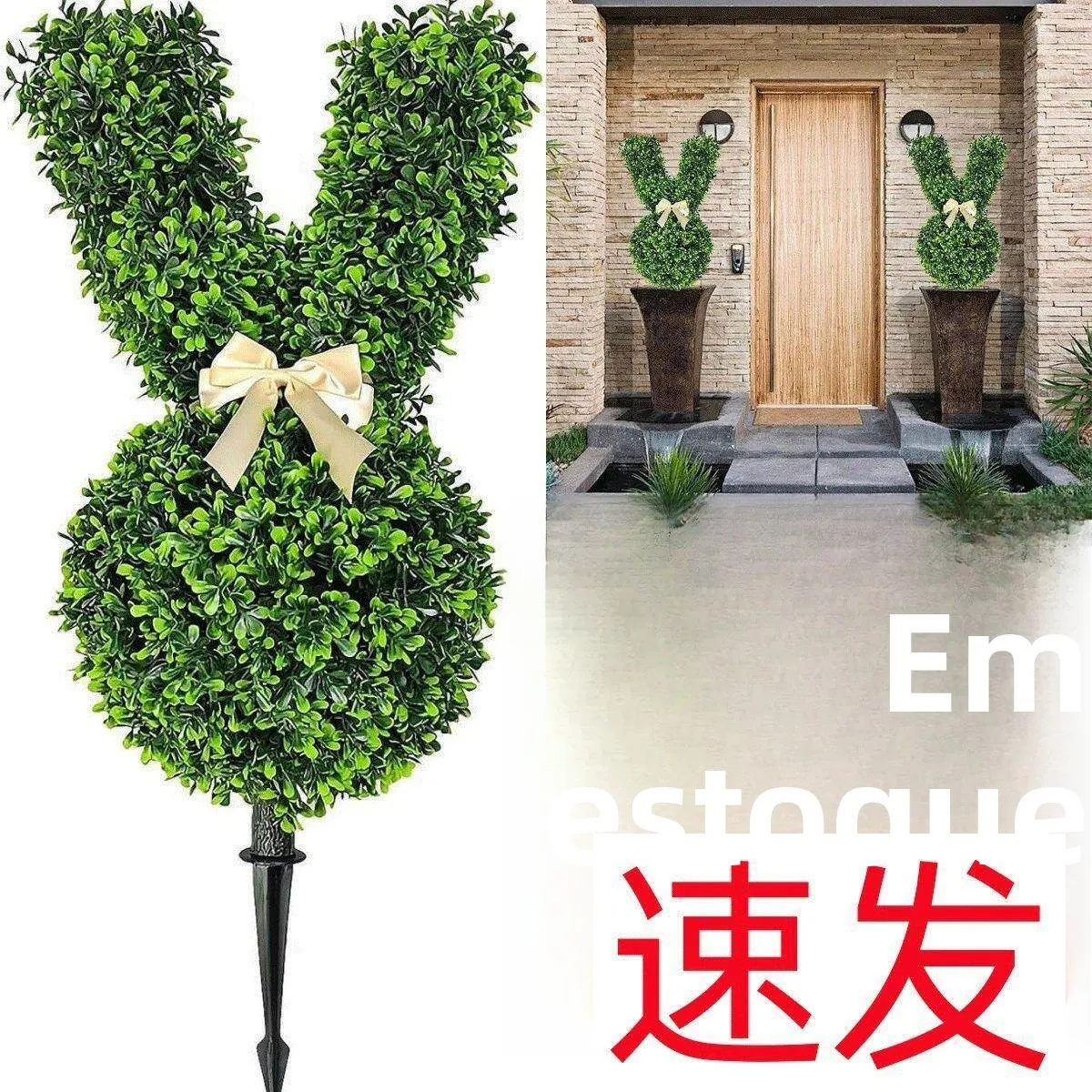 detachable-realistic-green-plant-rabbit-decoration-with-bow-tie-artificial-florals-for-diy-knitting-materials-chinese-origin