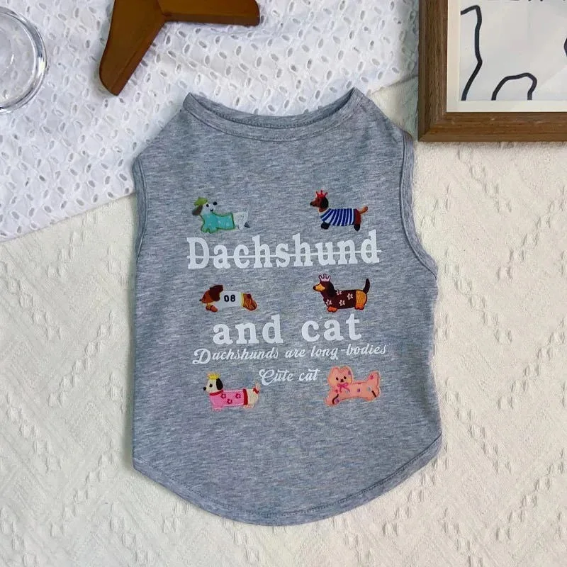 

Cartoon Printed Teddy Vest Summer Pet Sleeveless T-shirt Cute and Breathable Strappy Dog Clothes with Letter Prints