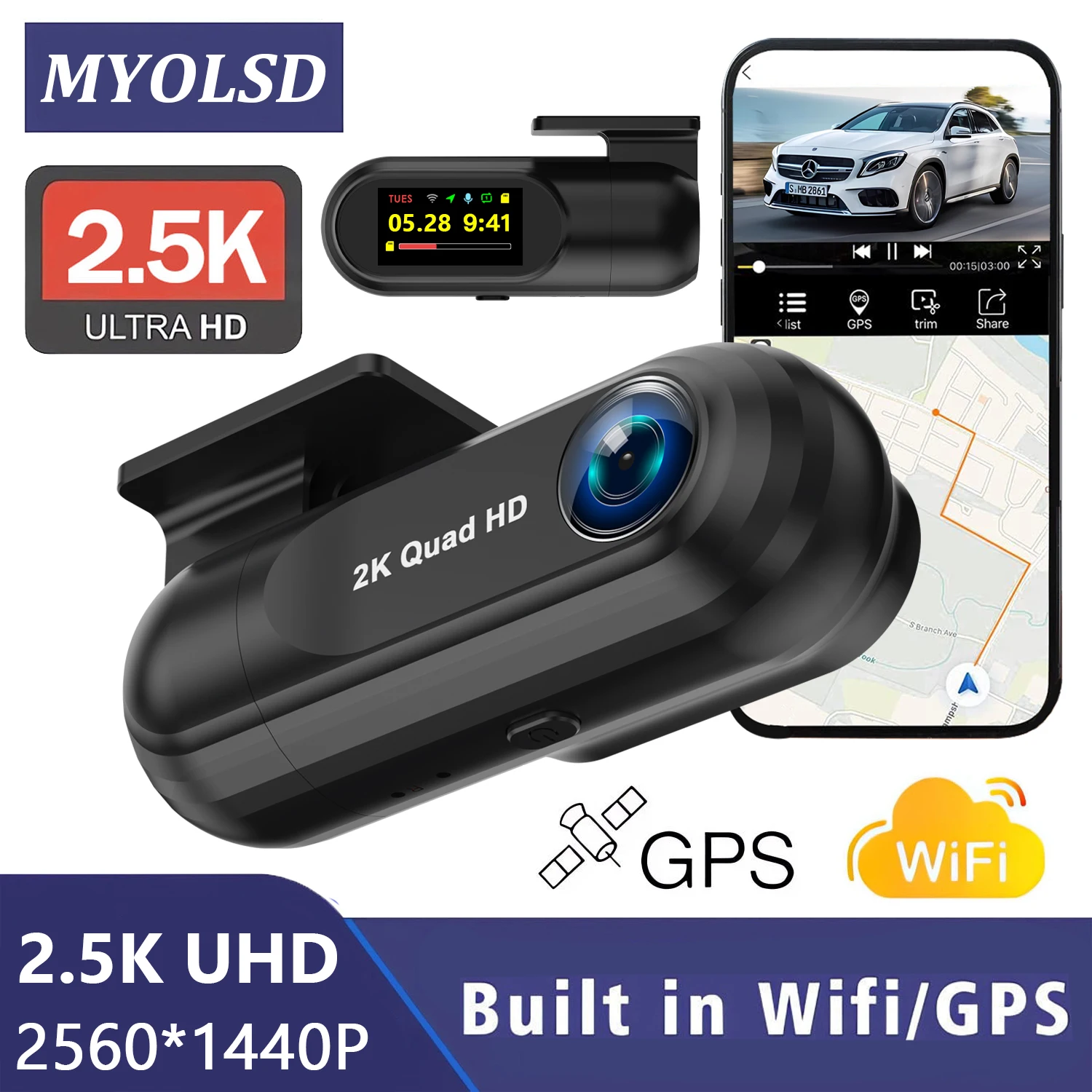 Ultra HD 2K Car Dashcam Front Car DVR Dash Cam with Night Vision GPS WiFi 24H Parking Video Recorder Looping Auto Black Box