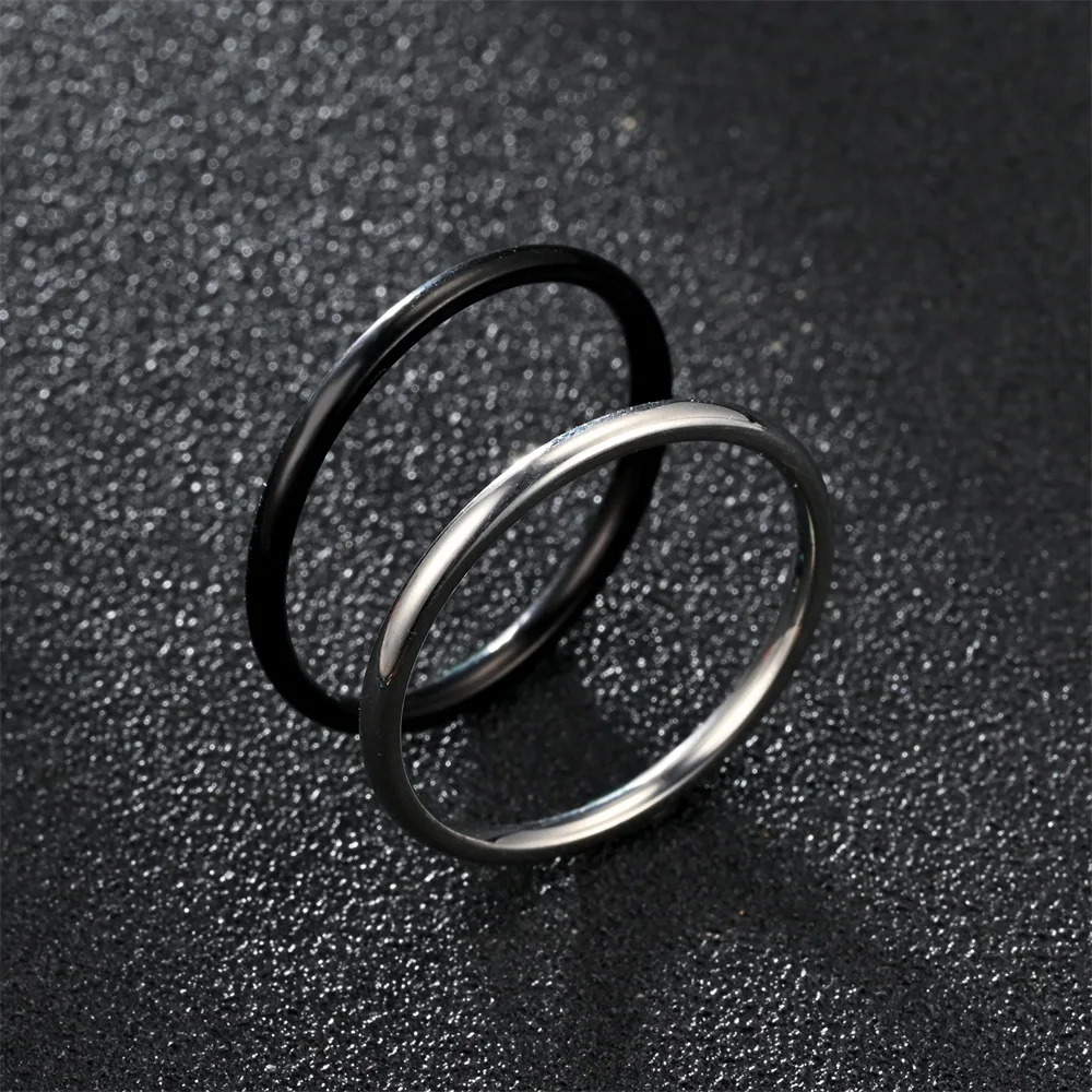 1pc 2mm Thin Classic Fashion Simple Stainless Steel High Polished Rings For Women Men Couple Finger Rings Jewelry Size 5 To 13