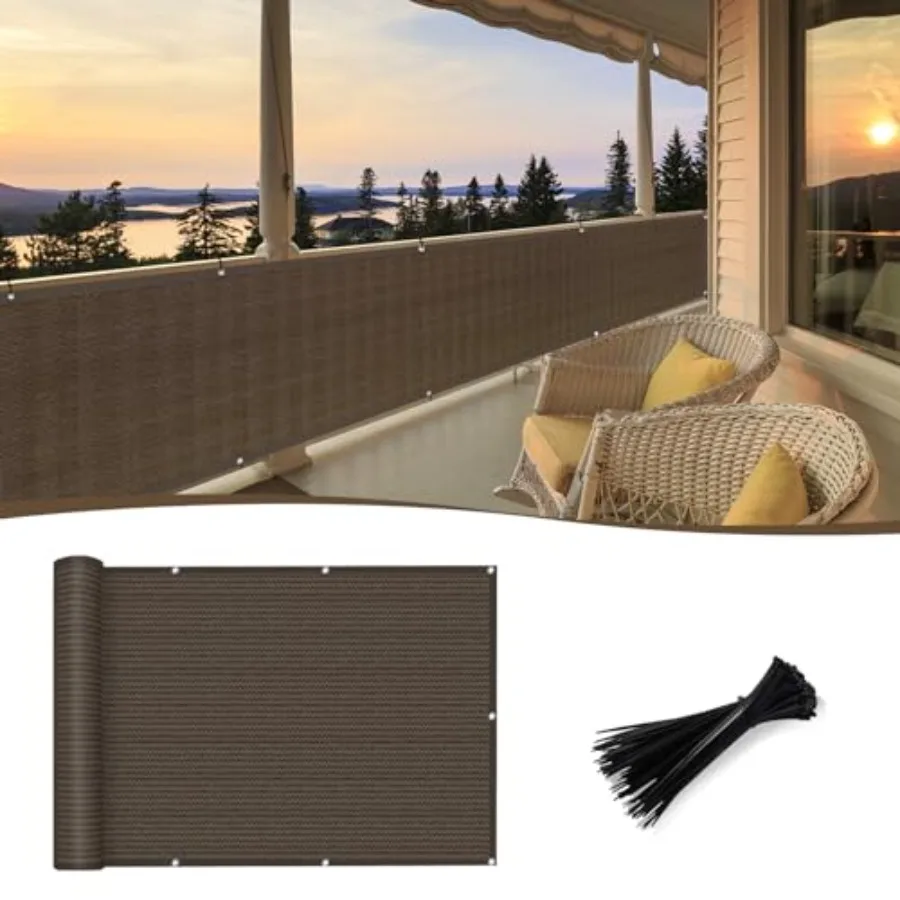 2'6''x15' Brown Balcony Privacy Screen 92 Shade Heavy Duty Mesh Windscreen for Apartment Deck Outdoor Backyard Patio