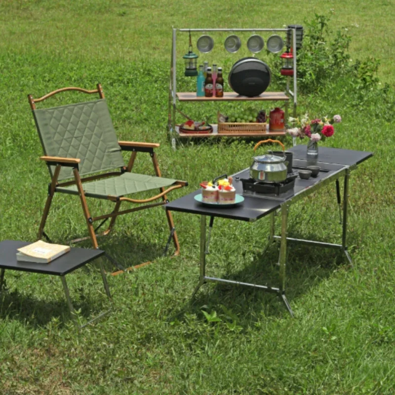 Modern Portable Camping Kitchen Table Solid Table Essential One-Stop Solution Outdoor Dining Stainless Steel Mobile Kitchen