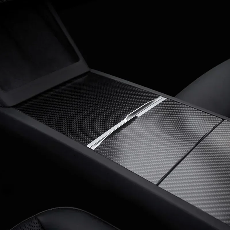 Real Carbon Fiber Ultra Thin Center Console Panel Cover For Tesla Model 3 Highland 2024 Not Affect Central Control Push-pull Use