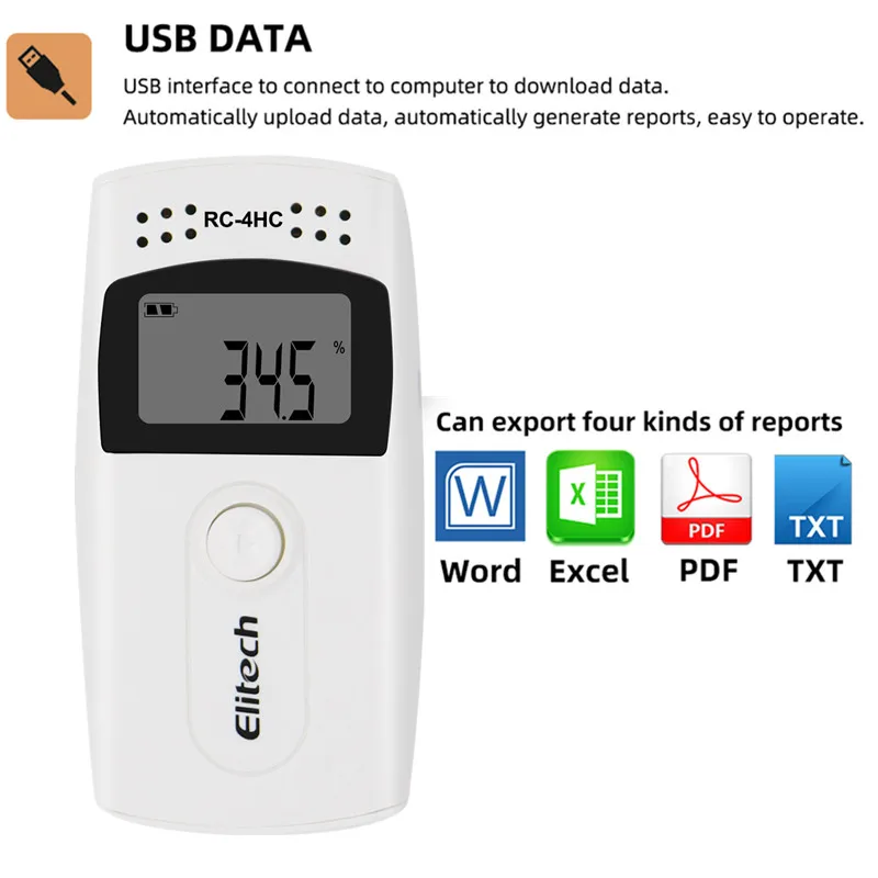 RC-4HC Temperature Data Logger USB Datalogger Temp Humidity Tester 16000 points Mini Data Recorder for Storage Cold-chain