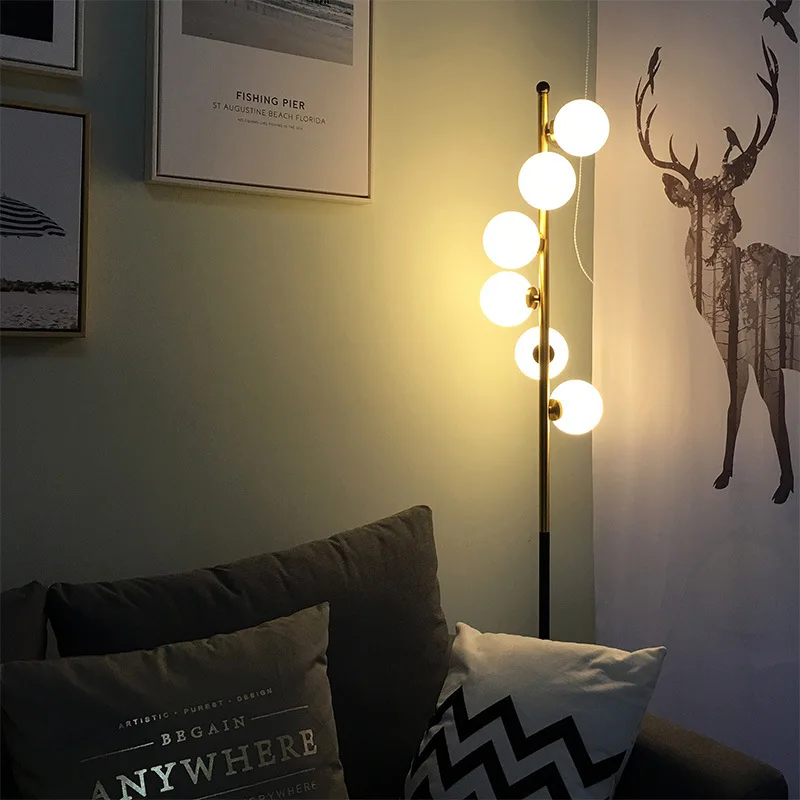 Floor lamp bedroom living room personalized creative ball wrought iron warm postmodern study simple standing lamp