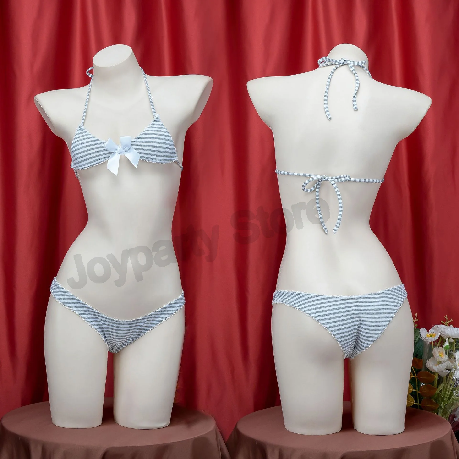 Three point striped bikini Girl Bikini Swimsuit Japanese Swimwear Roleplay Outfit Women Cute Maid Underwear Costume view 3