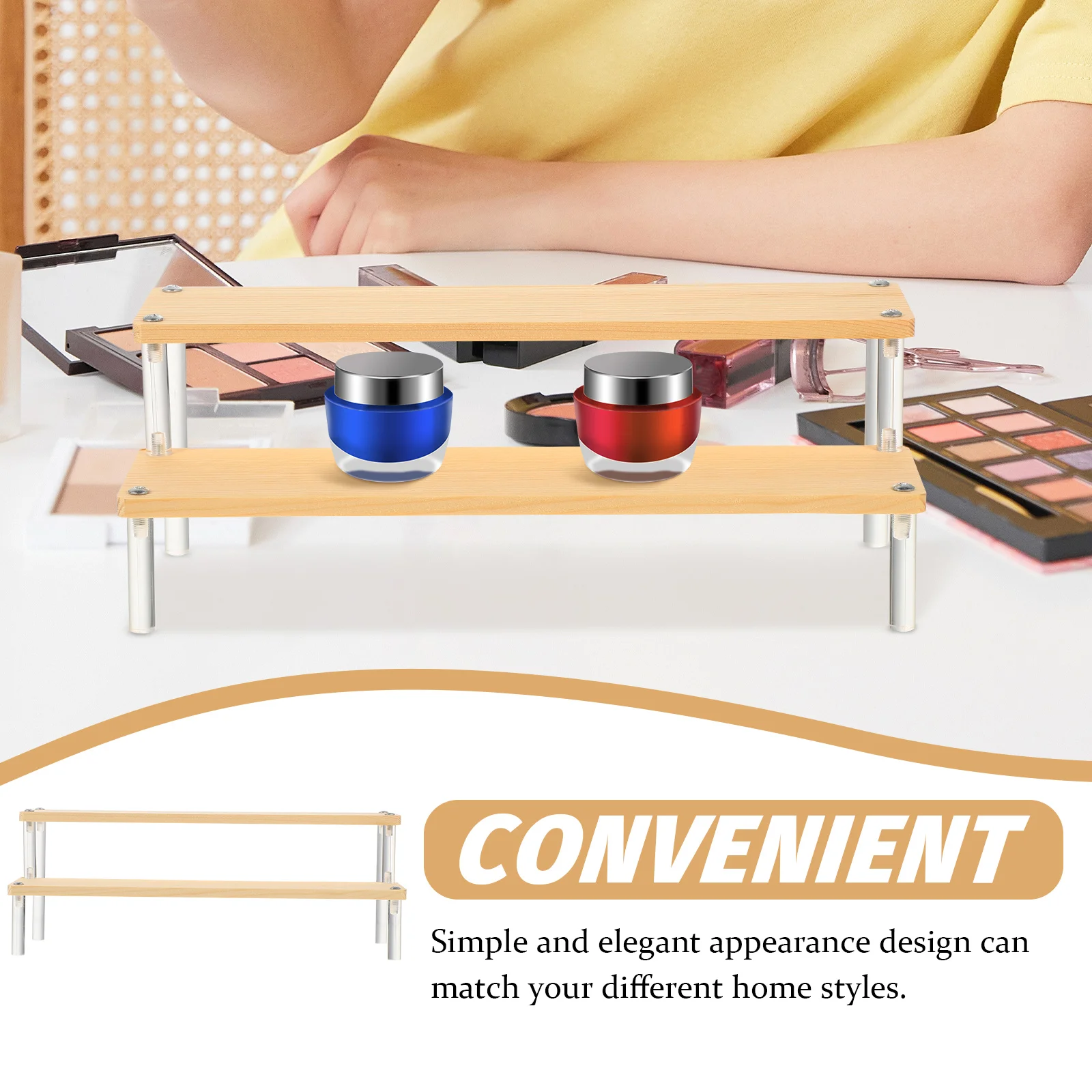 Dessert Display Stand Acrylic Wood Shelf Cake Cupcake Risers Multi Function Pantry Organizer Jewelry Perfume Storage