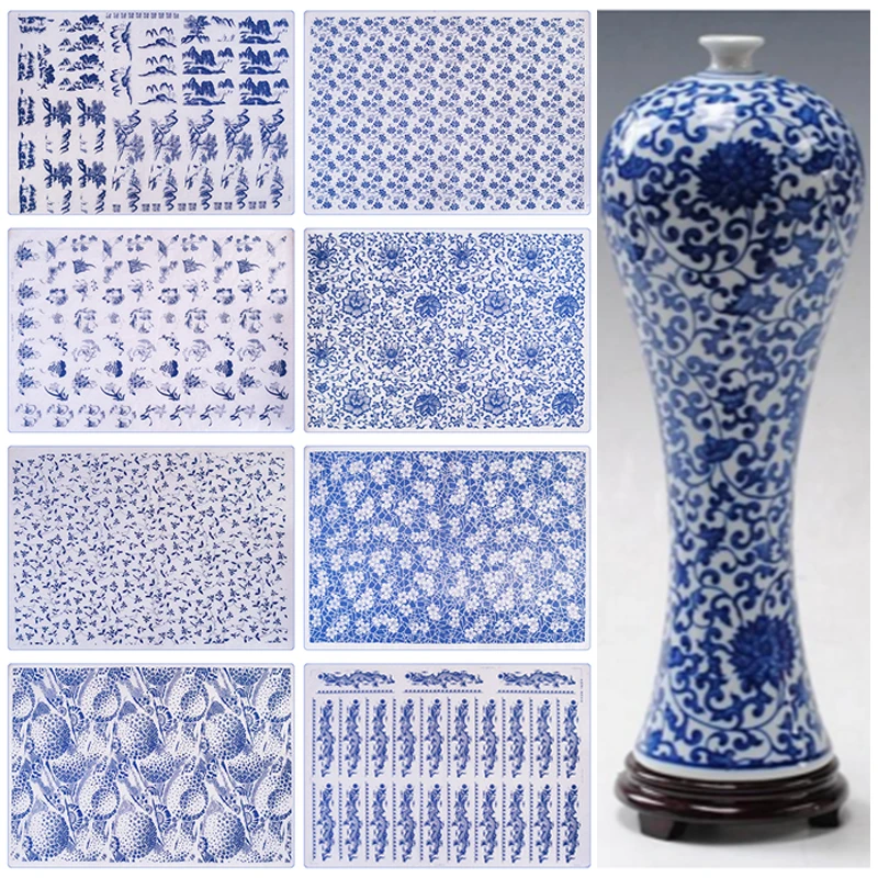 Pottery Ceramics Clay Transfer Paper Glaze Underglaze Flower Paper Jingdezhen Blue And White Porcelain Decal Paper 47x35cm