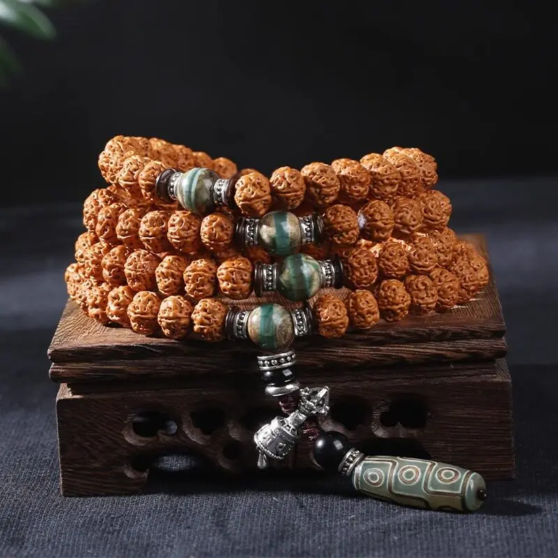 

108 Beads Indonesian Small Rudraksha Bracelet Necklace for Men Women Prayer Meditation Lucky Jewelry Gifts