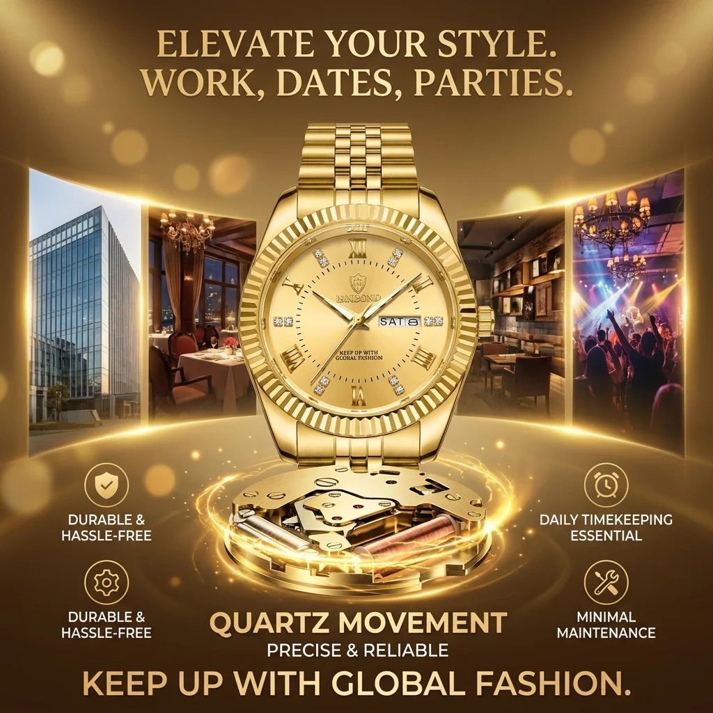 1pcs Trendy Fashion Watch Roman Numerals Double Calendar Shiny Details Metal Band Elegant Design Daily Wear Stylish Time