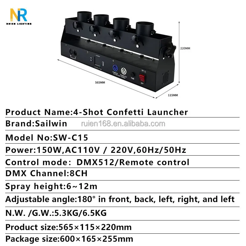 Dmx 512 Four-Tube Confetti Machine Stage Color Paper Machine Confetti Cannon For Ceremony Party Wedding Stage Show