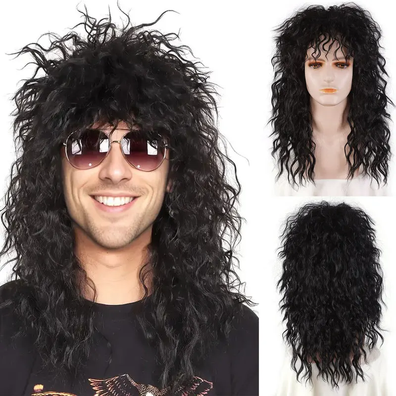 Halloween 70s Retro COS Costume Black Wig Disco European and American Men's Curly Hair