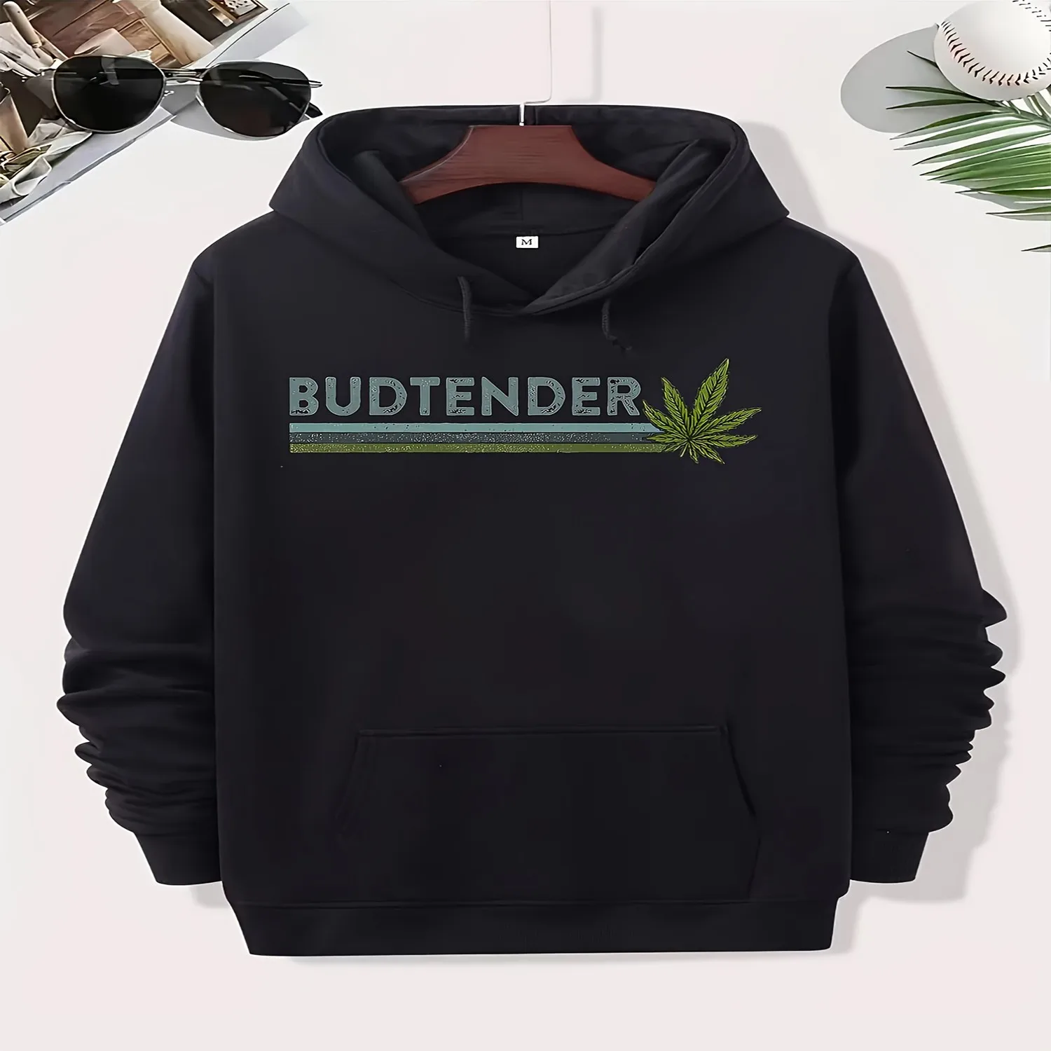 Men's Unisex Retro Street Budtender Hoodie - 270g Soft Breathable Sweatshirt with Leaf Bud Tender Graphics, Pockets, S-XXXL, Autumn_Winter Casual Wear, Machine Washable Suitable for Dispensarie loose fit hoodie, men cotton hoodie,