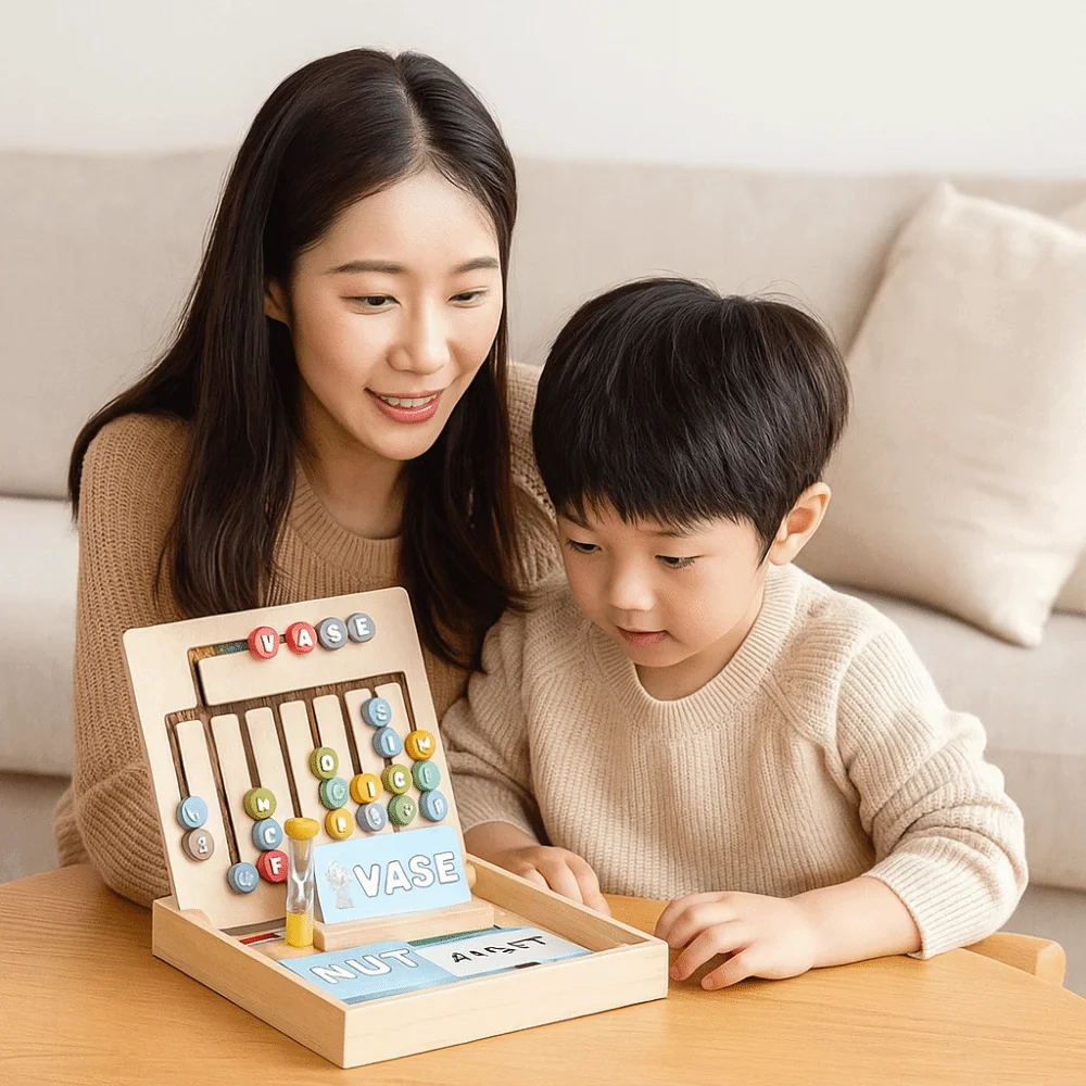 لغز شطرنج على الوجهين باللغة الإنجليزية بأرقام خشبية، أداة تعلم الرياضيات الكرتونية المحمولة للتفكير المنطقي من مونتيسوري