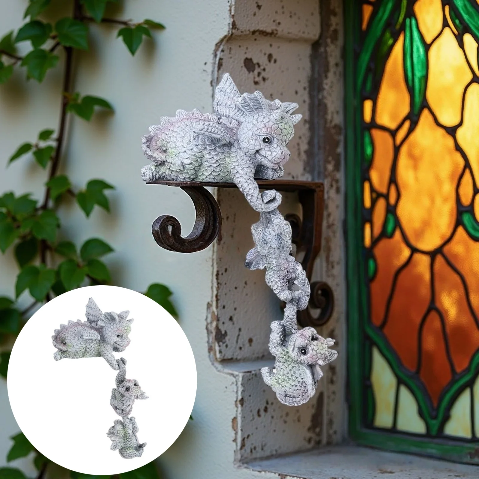 Creative Hanging Mother and Child Dragon Resin Crafts Cute Dragon Sculptures Garden Courtyard and Patio Decoration