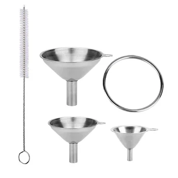 Stainless Steel Kitchen Funnel Set Funil Fine Mesh Strainer Filter Mini Water Dispenser Wide Mouth Hopper Gadgets Child