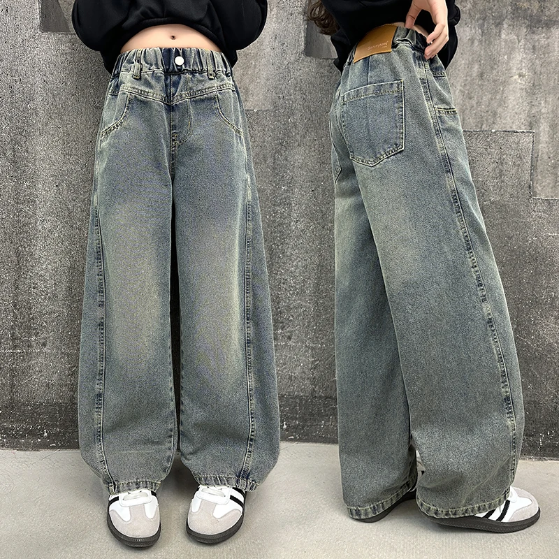

Spring Autumn Children Casual Distressed Jeans For Tweens Girl Casual Straight Leg Denim Pants New Kids Designer Trendy Trousers