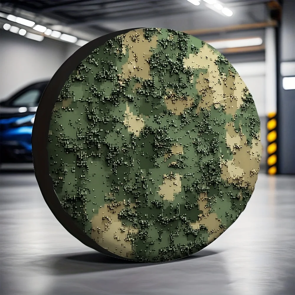1pc Camouflage Tire Cover - Durable 100% Polyester, Fit For RVs & Cars, Green & Brown Camo Pattern With Small Branches & Leaves,