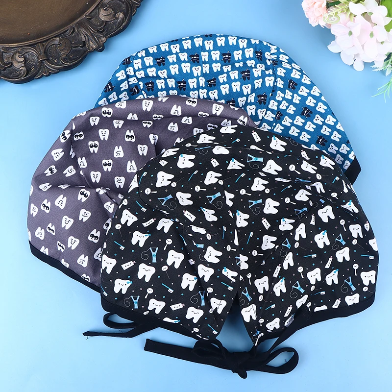 1 قطعة الكرتون طبيب غرفة العمليات نمط مطبوعة التمريض غطاء رأس مختبر فرك الحيوانات الأليفة مستشفى الجراحية قبعة للجنسين طبيب الأسنان فرك قبعة #3