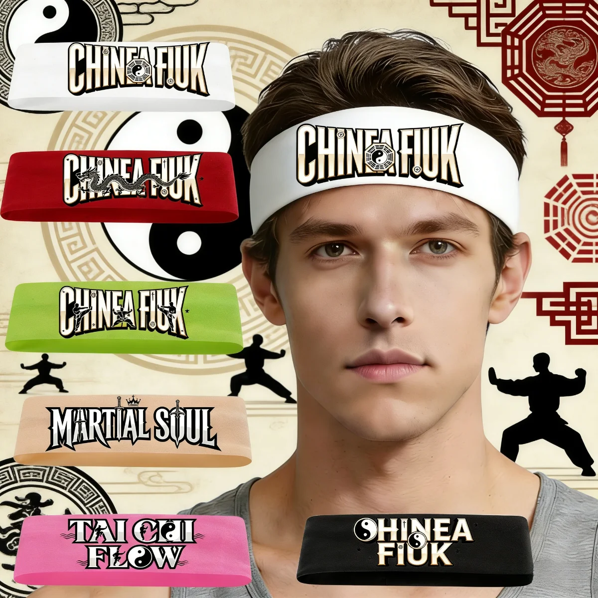 

6 шт., высокоэластичная повязка для волос в китайском стиле кунг-фу, повязка для волос для фитнеса, поглощающий пот платок для бега