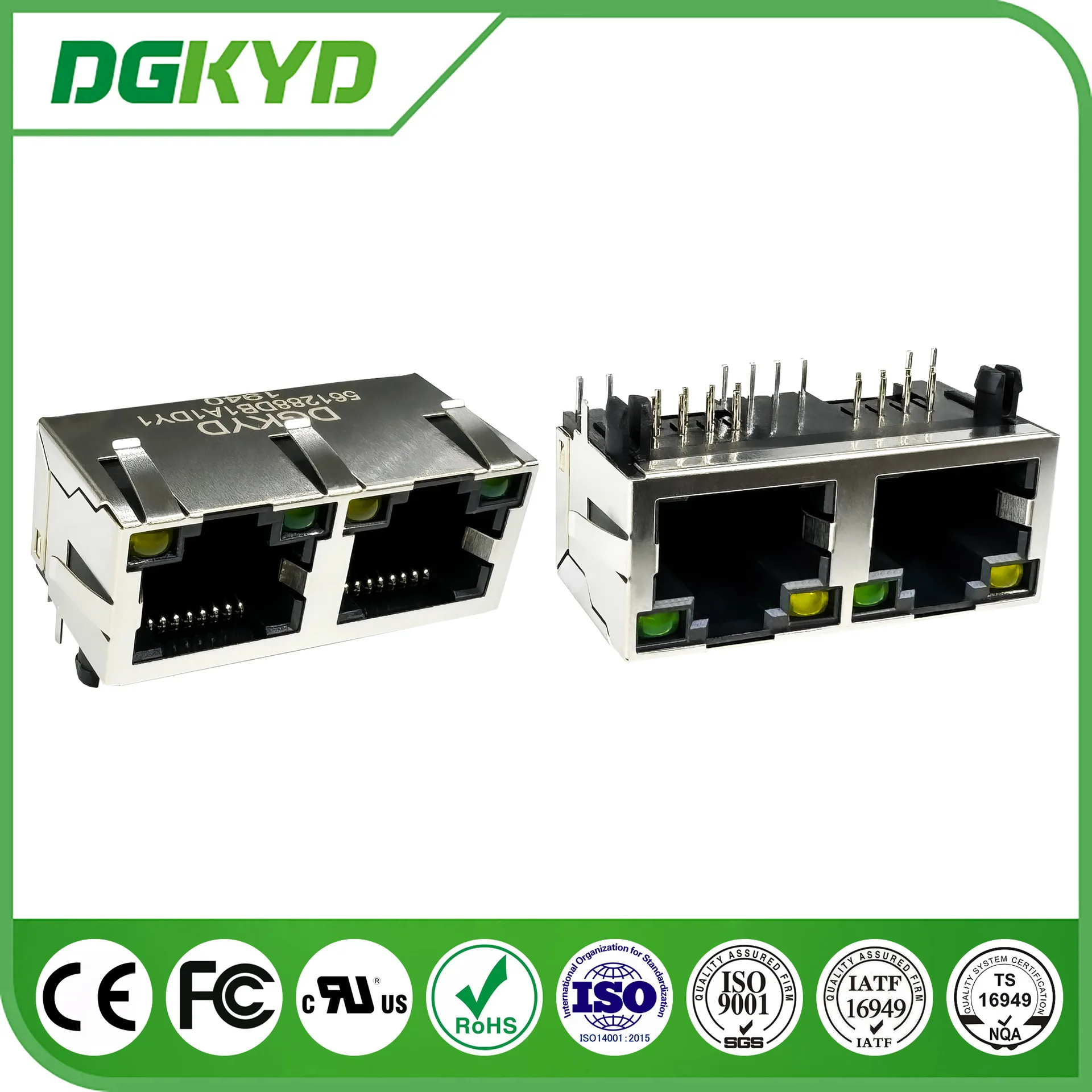 For RJ45 horizontal interface 8P8C with light with shielded shrapnel, round needle network port DGKYD561288DB1A1DY1