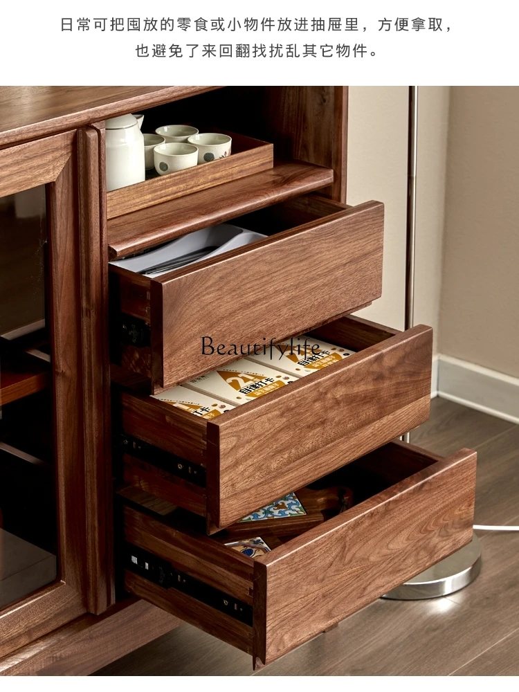 Black Walnut Meal Side Solid Wood Simplicity Storage Organizer Tea Cabinet