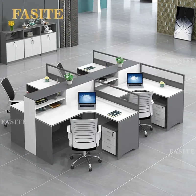 For 4/6 Person Office Desk and Chair Set Simple Modern Double Staff Workstation Furniture with Partition for Workspace