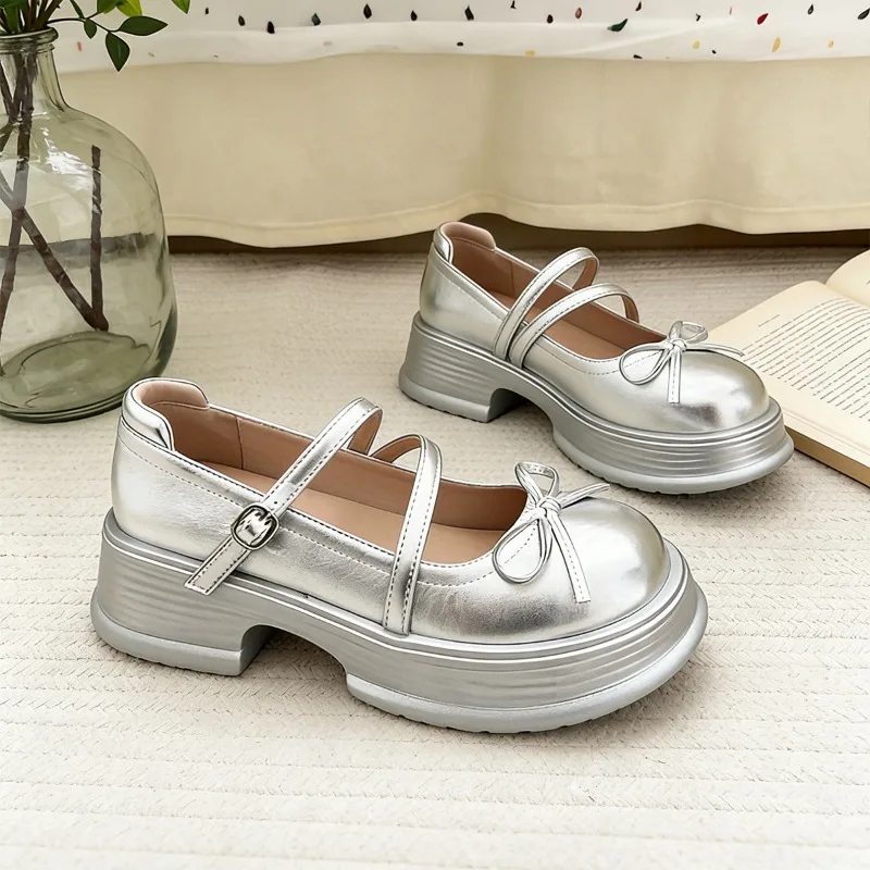 Mumoresip New Kids Catwalk Leather Shoes Princess Bow Decor Girls Party Shoes Non-slip Children's Dress Platform Mary Jane Shoes