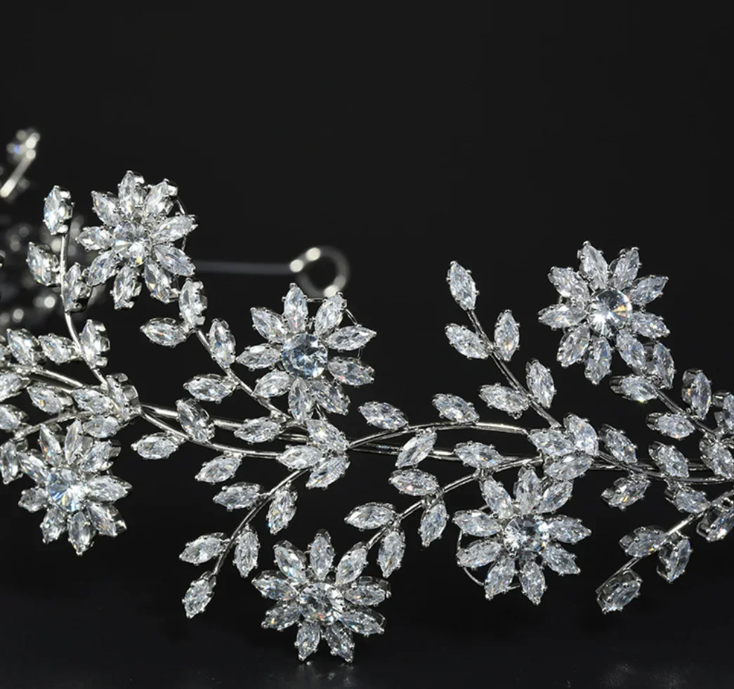 Cubic Zirconia Bridal Tiaras Wedding Headpiece Luxury Sliver Bride Headband Tiara Women Diadem Party Prom Hair Jewelry Headdress