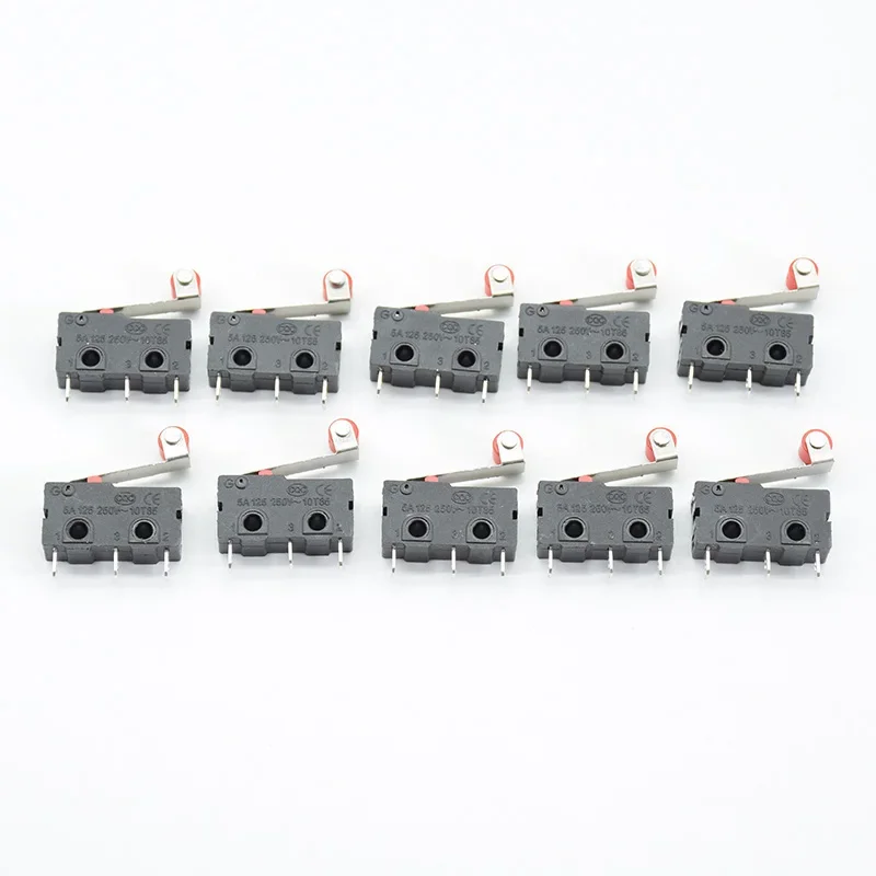 10Pcs Mini  Limit Switch Roller Lever Arm SPDT Snap Action LOT 3Pin With Roller Limit Switch