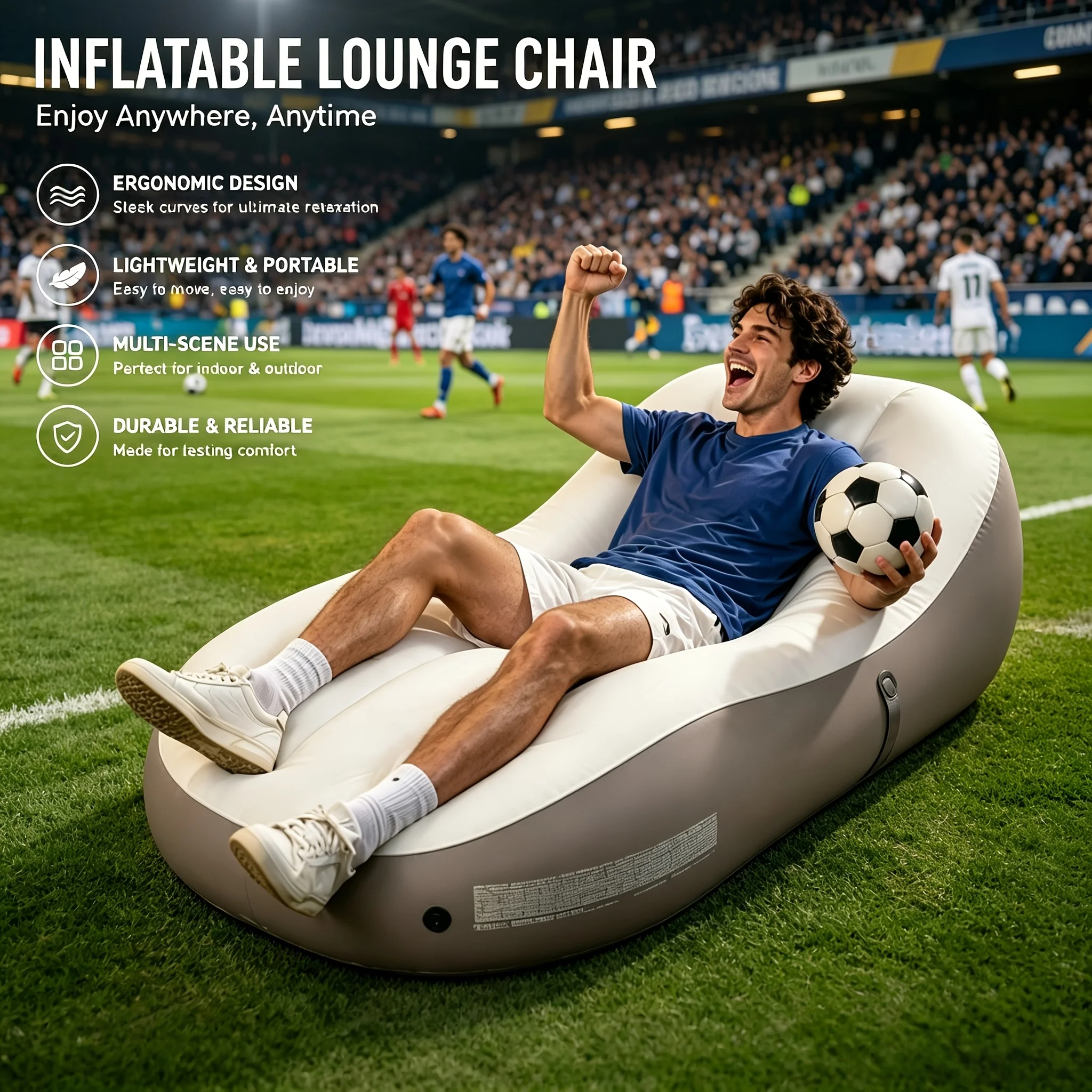 

Inflatable Lounge Chair with Ergonomic Design, Portable Air Sofa for Indoor & Outdoor Use, Lightweight Blow Up Couch for Camping, Sports Events, Beach, Backyard & Travel