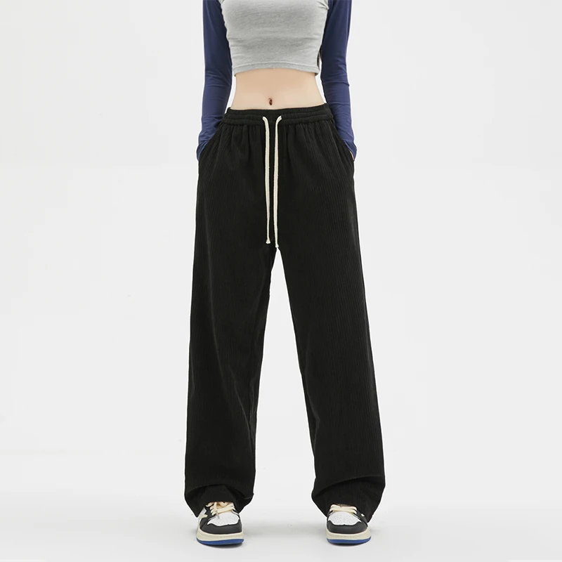 

2023 New Arrival Corduroy Drawstring Full Length Women Pants Causal Chill Oversize Streetwear