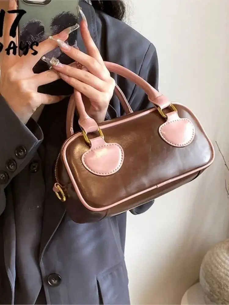 

Bloom High Street Brown Messenger Female Vintage Leather Handle Casual Bowling Bag Purse Ladies Retro Y2k Handbag 2024